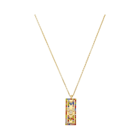 Disney Jewelry - Mickey Mouse "MOM" Cubic Zirconia Head Multicolor Crystal Bar Necklace